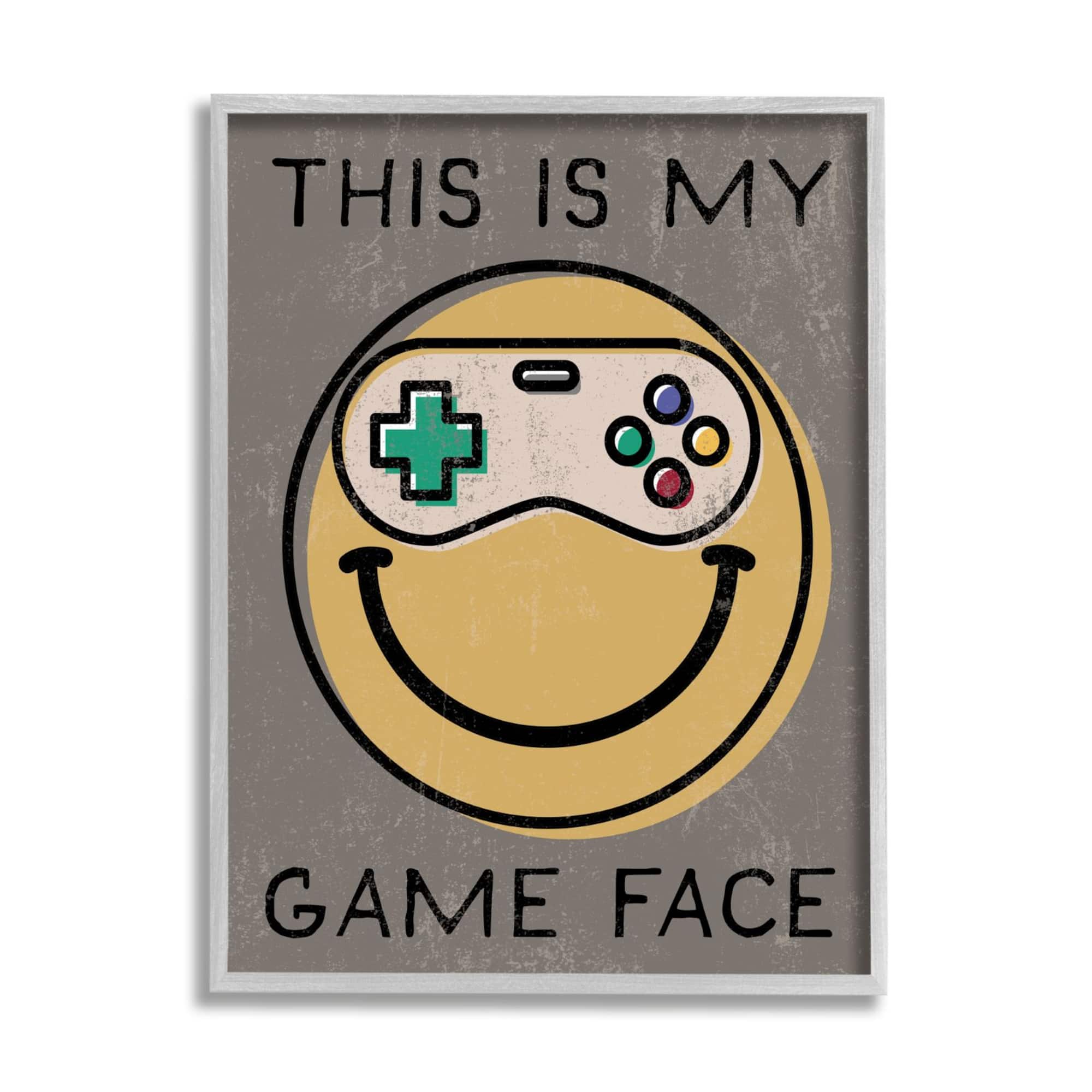 Stupell Industries My Game Face Phrase Yellow Smiley Retro Controller Framed Wall Art